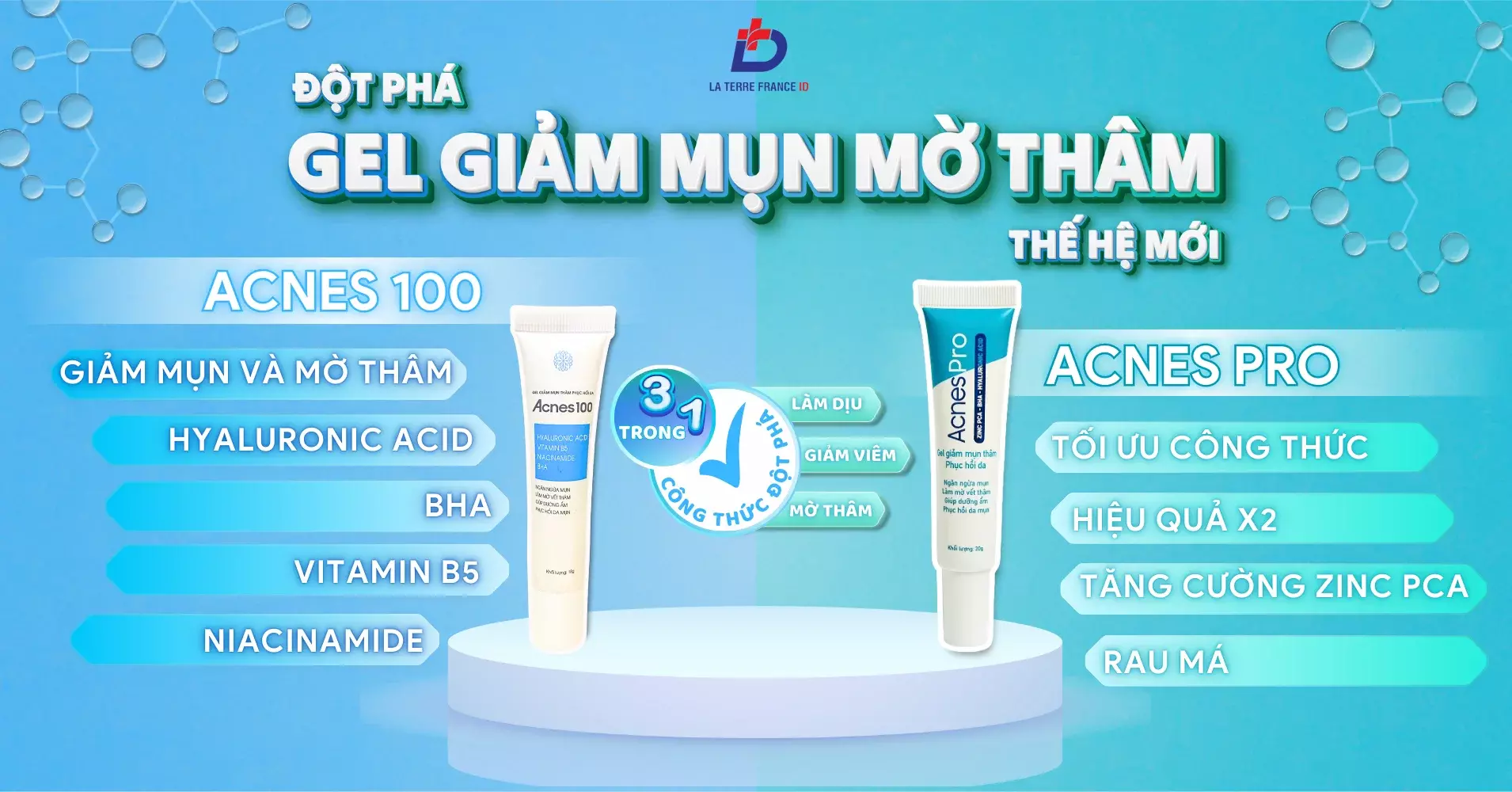 Đột phá gel giảm mụn mờ thâm thế hệ mới acnespro và acnes100