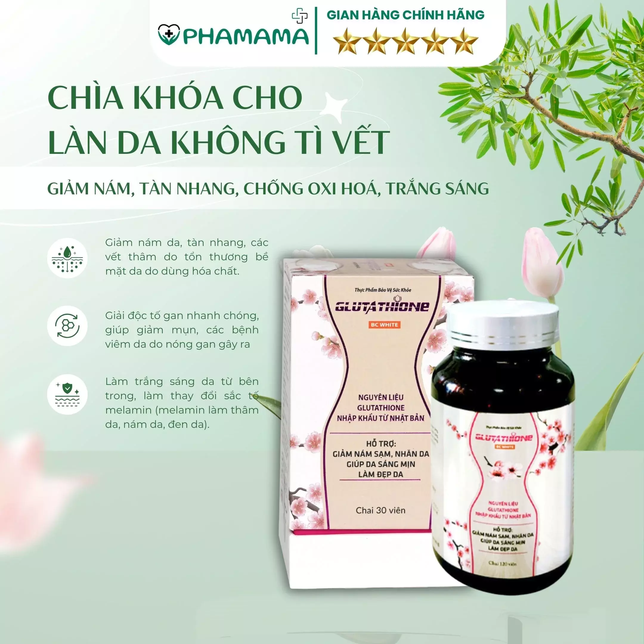 mt1. Viên Uống Glutathion BC White Làm Trắng Mịn Da, Giảm Nám, Giảm Tàn Nhang