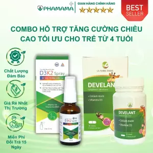 COMBO Hỗ Trợ Tăng Cường Chiều Cao Tối Ưu Cho Trẻ Từ 4 Tuổi Xịt D3K2 Spray Và Viên Uống Develant